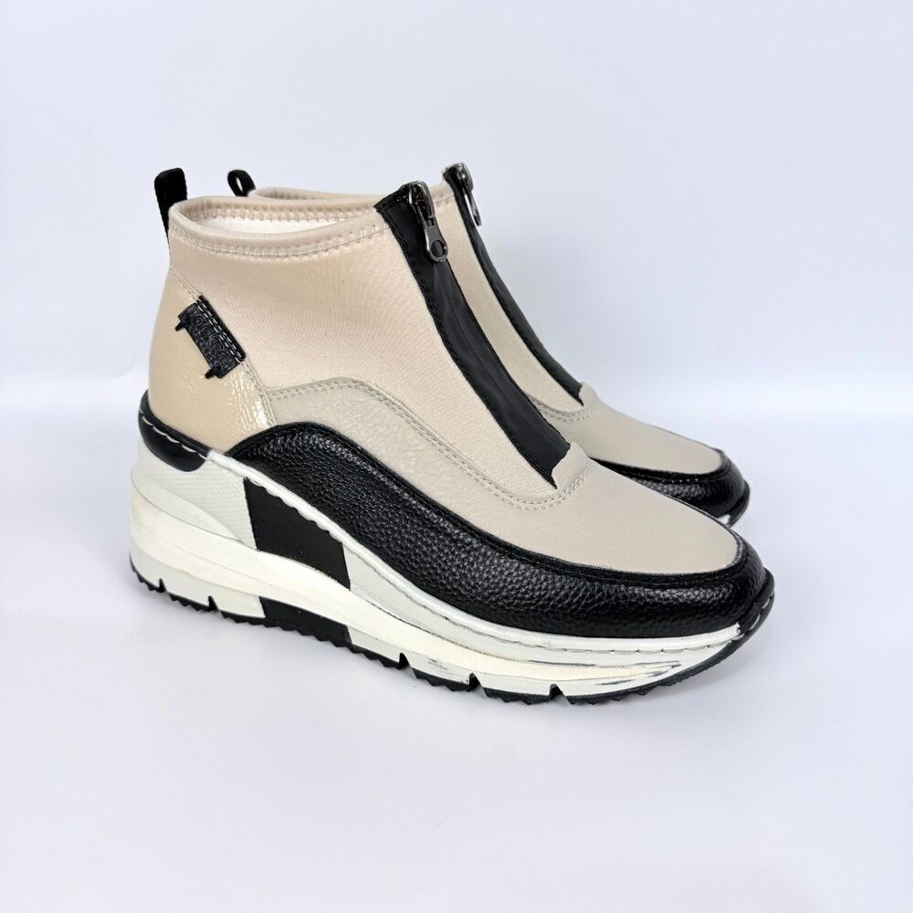 Rieker Neoprene Suede Front Zip Pull On Womens Sneakers Beige US 8